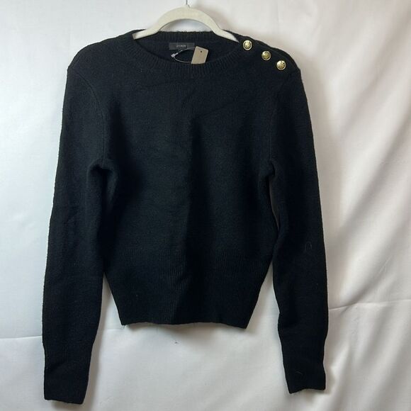 J. Crew AU196 Black Crewneck Sweater With Shoulder Buttons NWT size M - Picture 2 of 11